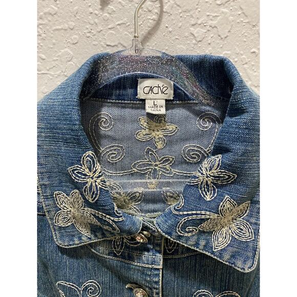 Cache Woman Long Jean Jacket dress Vitg Blue Denim Light Wash 90s Y2K L - Picture 4 of 11